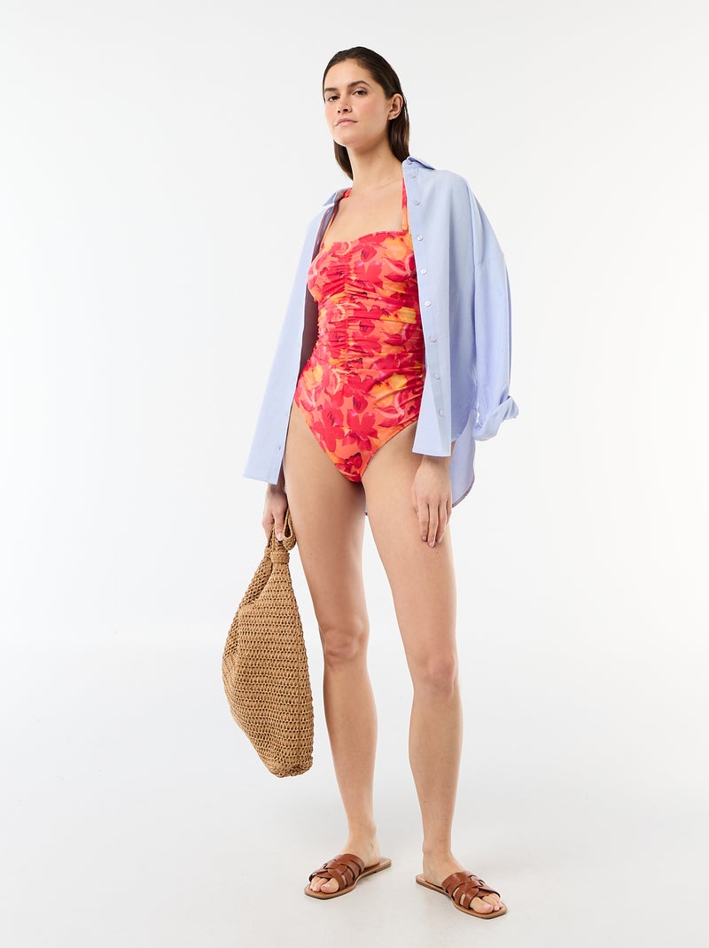 Maillot de bain 1 pièce bandeau effet plissé Orange - Kiabi