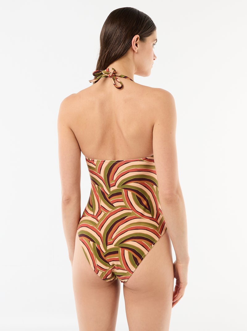 Maillot de bain 1 pièce bandeau imprimé Beige - Kiabi