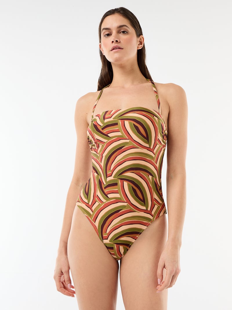 Maillot de bain 1 pièce bandeau imprimé Beige - Kiabi