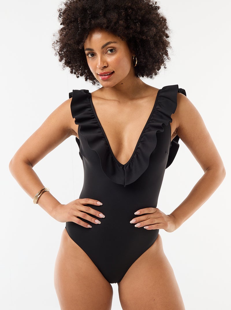 Maillot de bain 1 pièce décolleté plongeant Noir - Kiabi