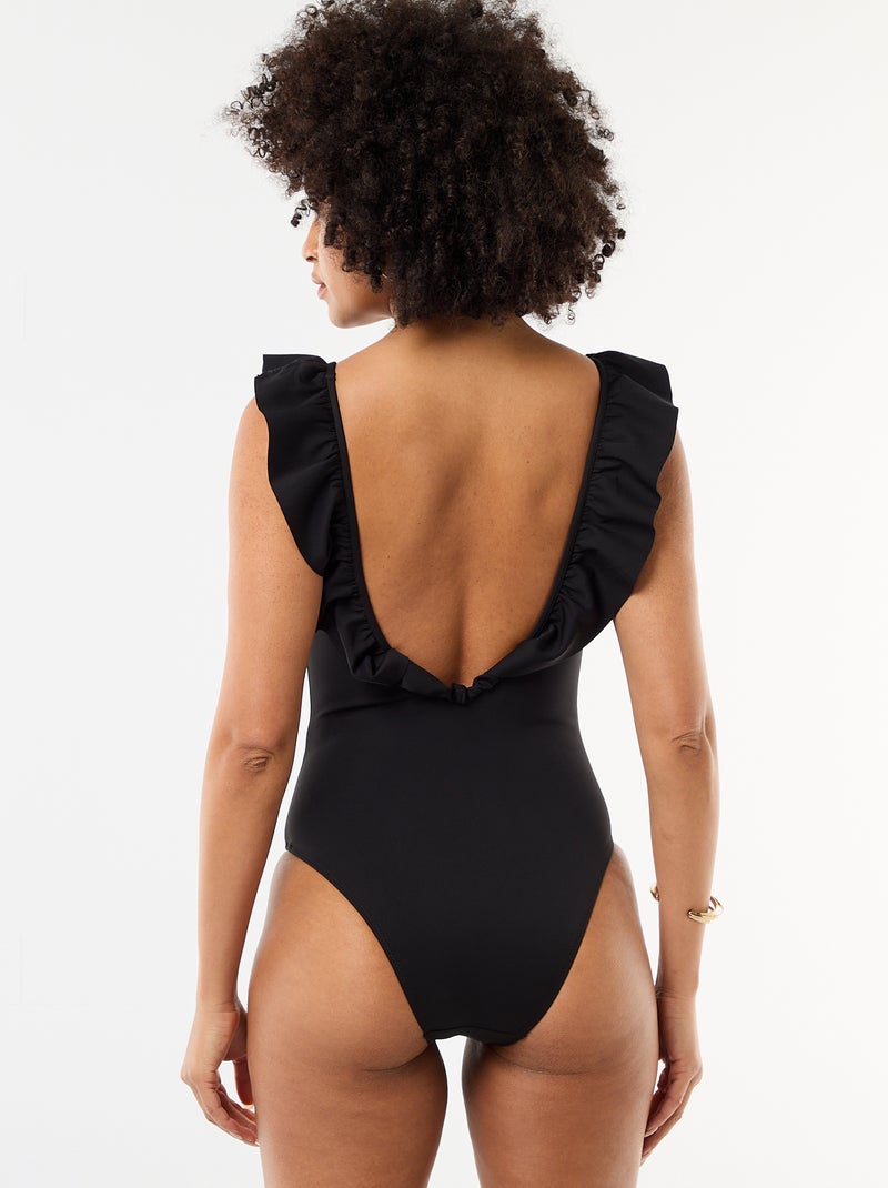 Maillot de bain 1 pièce décolleté plongeant Noir - Kiabi
