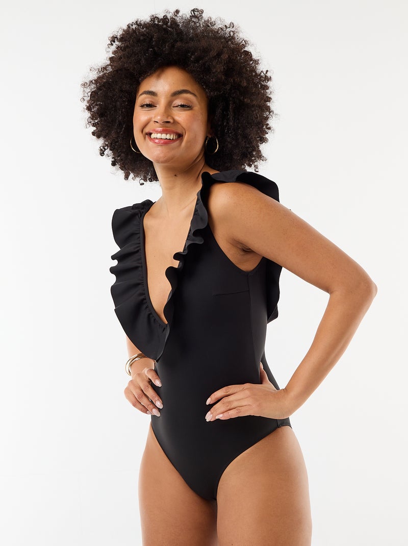 Maillot de bain 1 pièce décolleté plongeant Noir - Kiabi