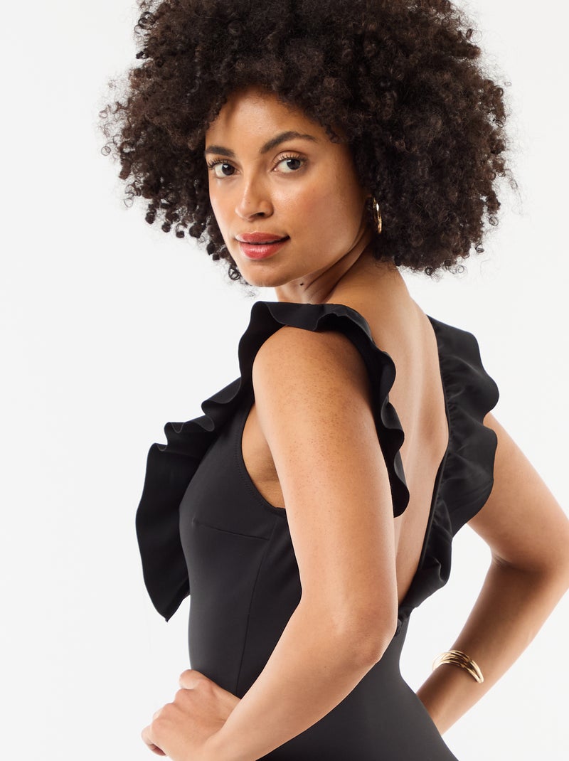 Maillot de bain 1 pièce décolleté plongeant Noir - Kiabi