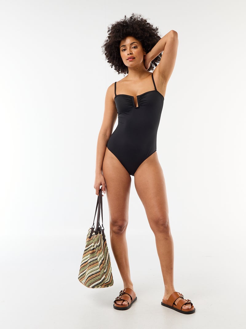 Maillot de bain 1 pièce encolure carrée Noir - Kiabi