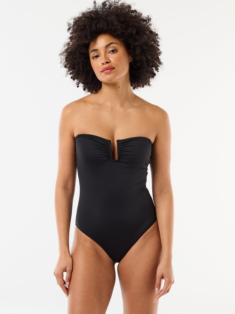 Maillot de bain 1 pièce encolure carrée Noir - Kiabi