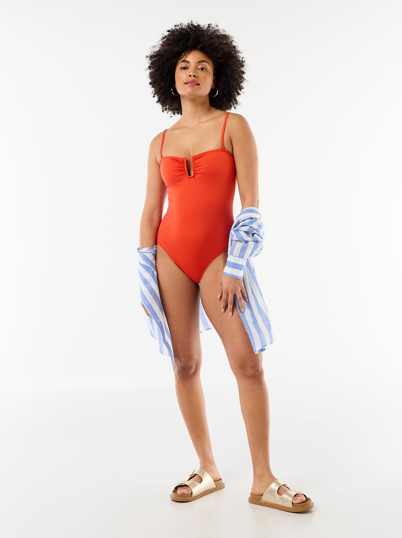Maillot de bain 1 pièce encolure carrée Orange - Kiabi