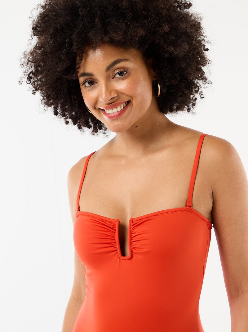 Maillot de bain 1 pièce encolure carrée Orange - Kiabi
