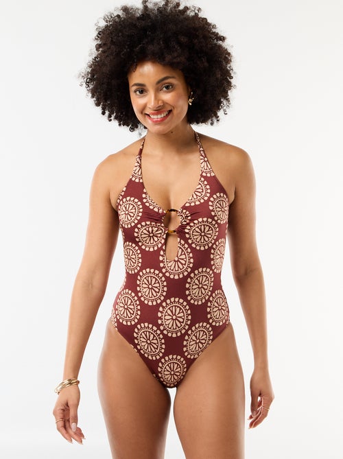 Maillot de bain 1 pièce imprimé avec décolleté fantaisie - Kiabi
