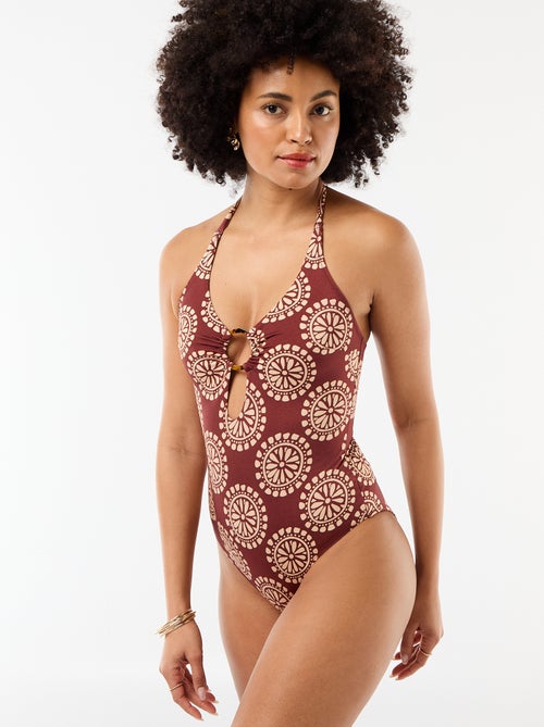 Maillot de bain 1 pièce imprimé avec décolleté fantaisie - Kiabi