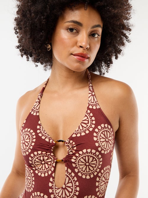 Maillot de bain 1 pièce imprimé avec décolleté fantaisie - Kiabi