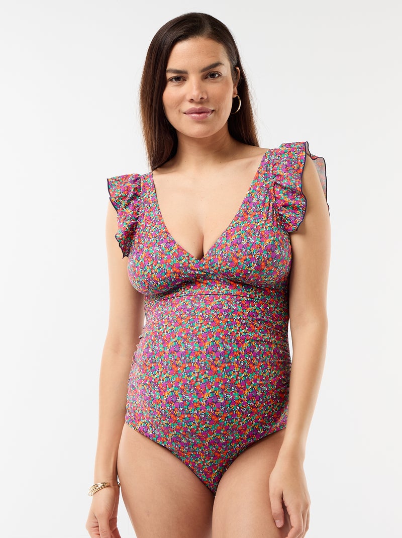 Maillot de bain 1 pièce imprimé fleuri Fuchsia - Kiabi