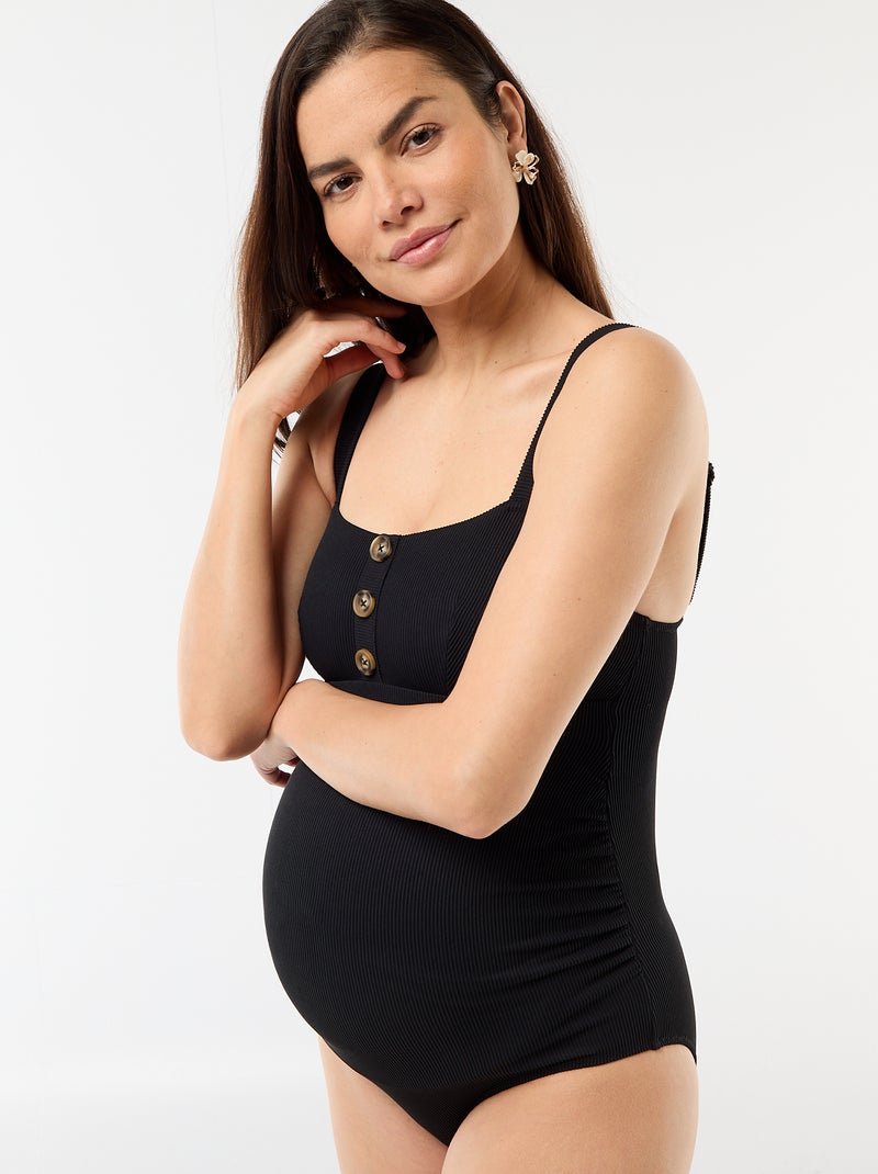 Maillot de bain 1 pièce maternité en rib Noir - Kiabi