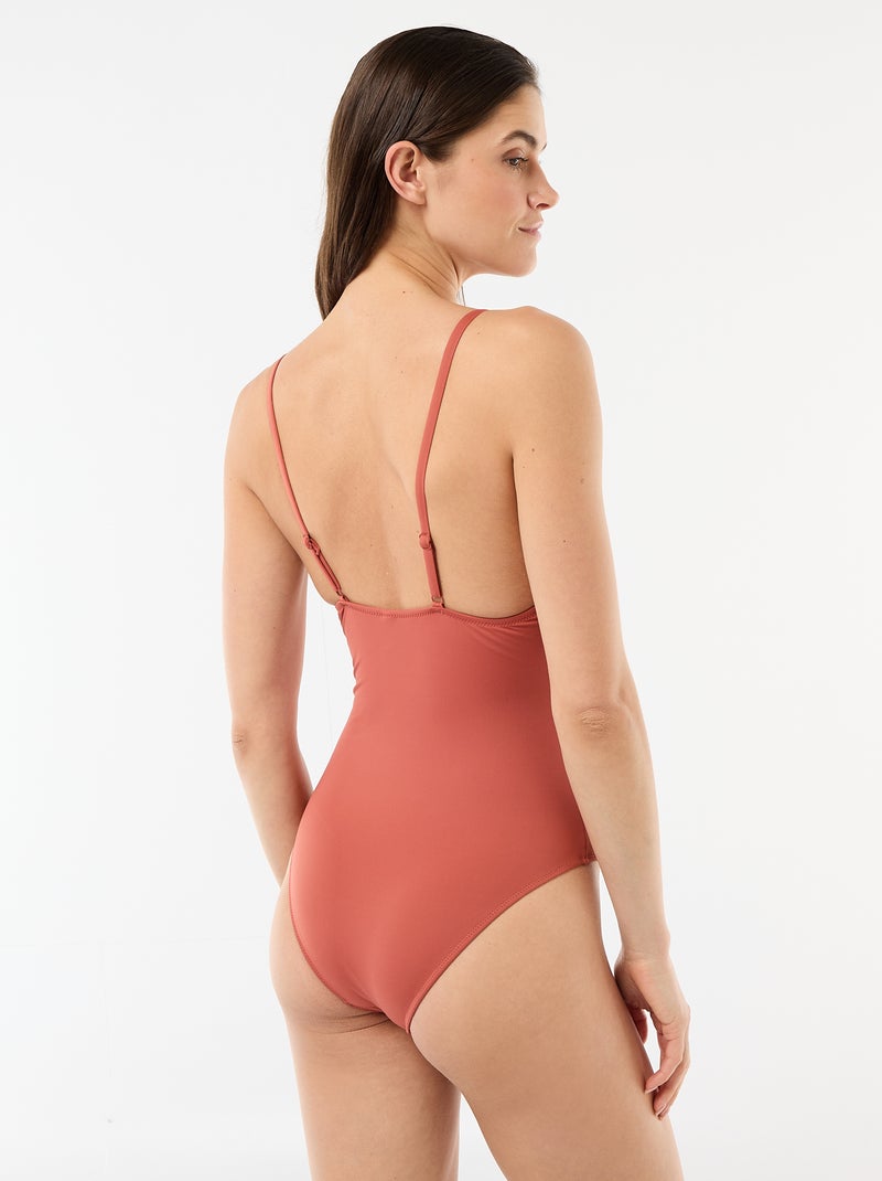 Maillot de bain 1 pièce plongeant avec bijou Rouge - Kiabi