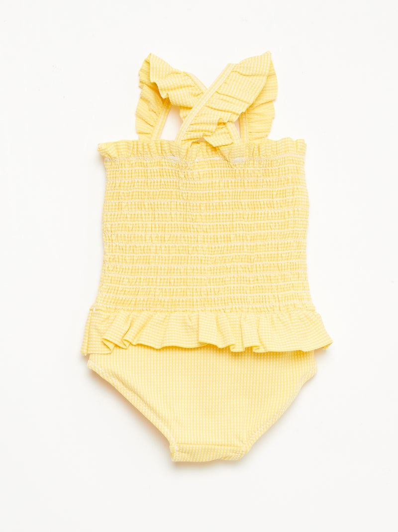 Maillot de bain 1 pièce smocké à volants Jaune - Kiabi
