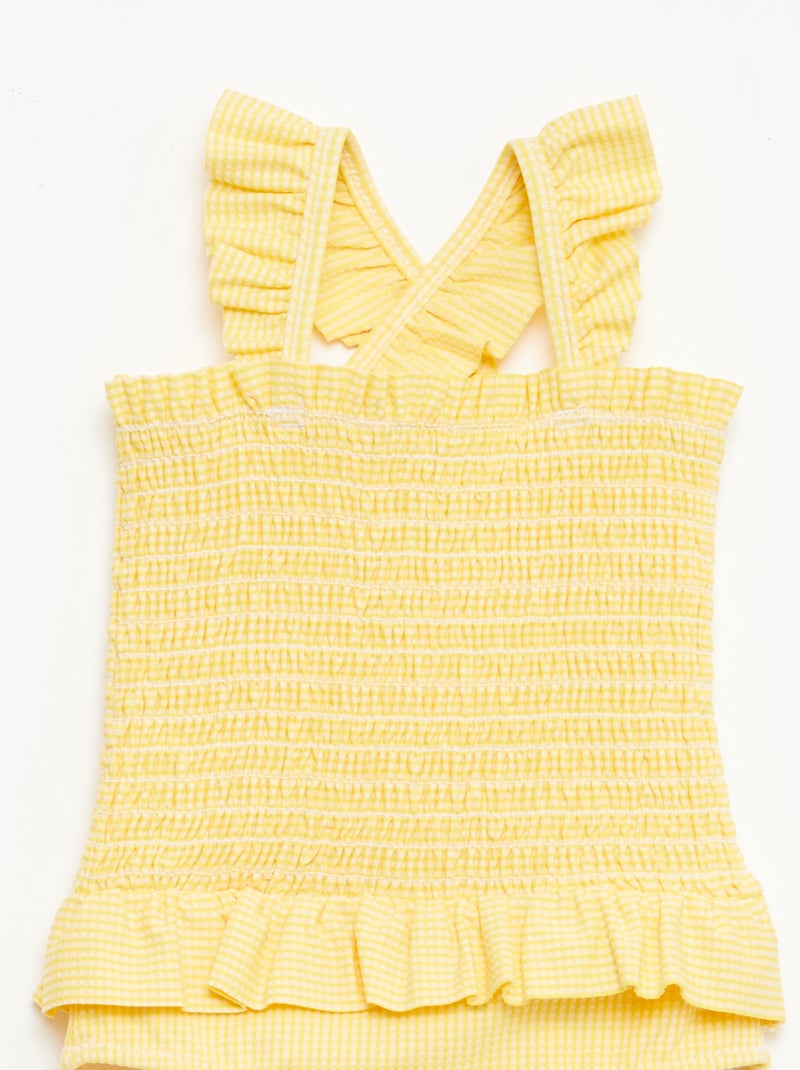 Maillot de bain 1 pièce smocké à volants Jaune - Kiabi