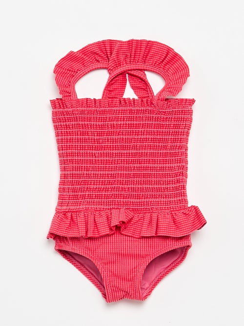 Maillot de bain 1 pièce smocké à volants - Kiabi