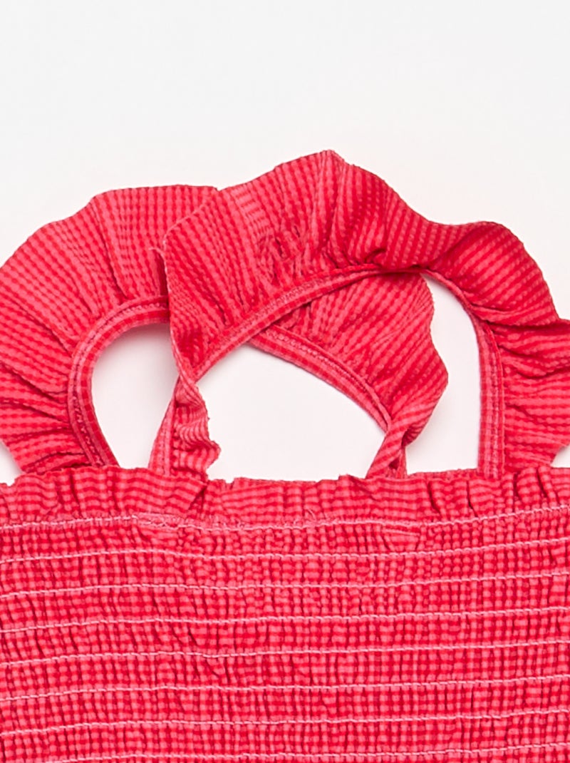 Maillot de bain 1 pièce smocké à volants Rouge - Kiabi