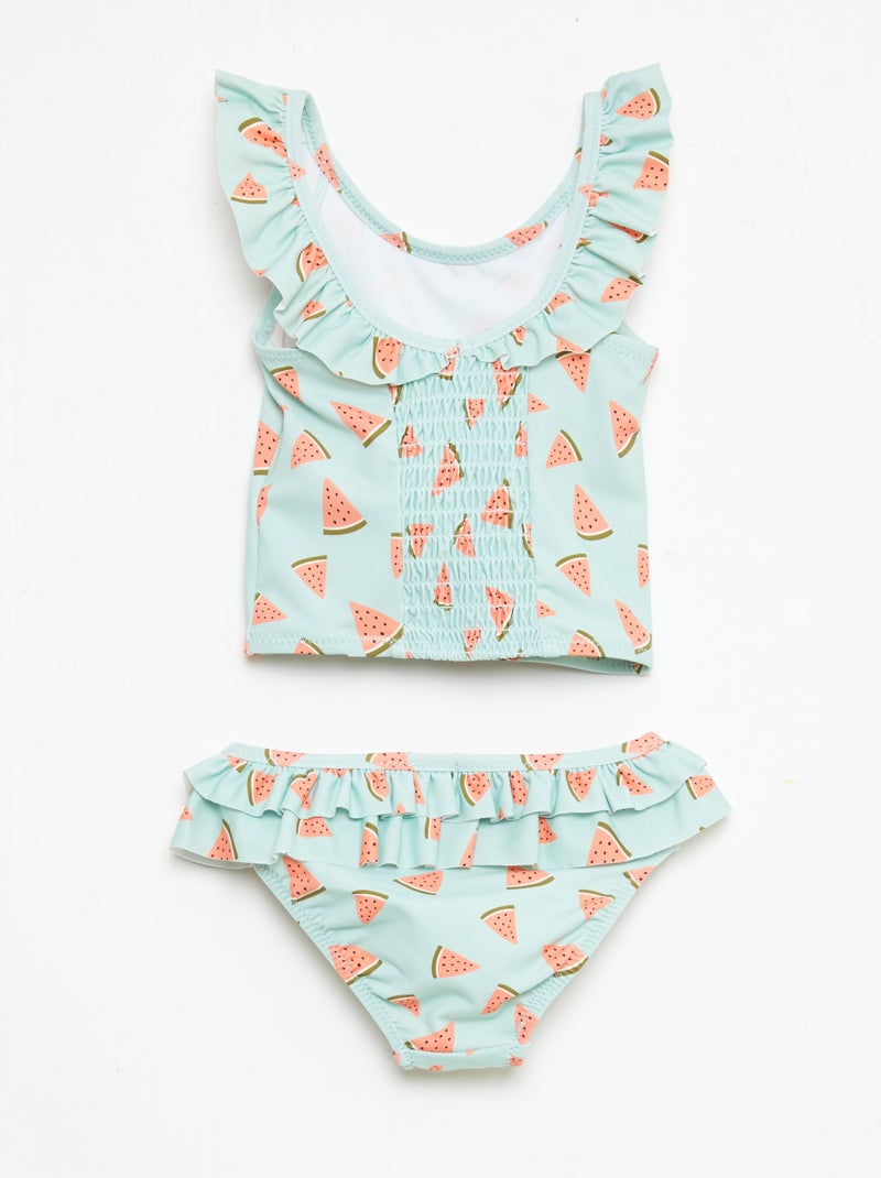 Maillot de bain 2 pièces avec effet volanté Vert - Kiabi