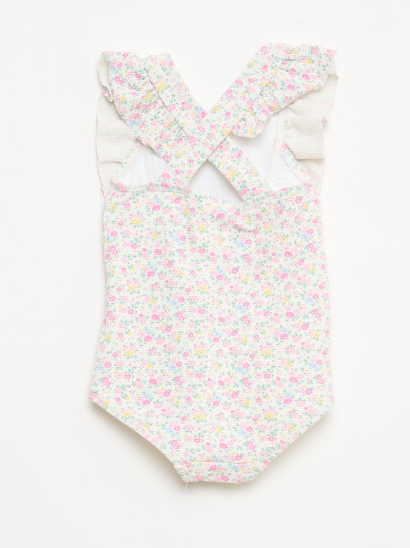 Maillot de bain à motif et volants Blanc - Kiabi