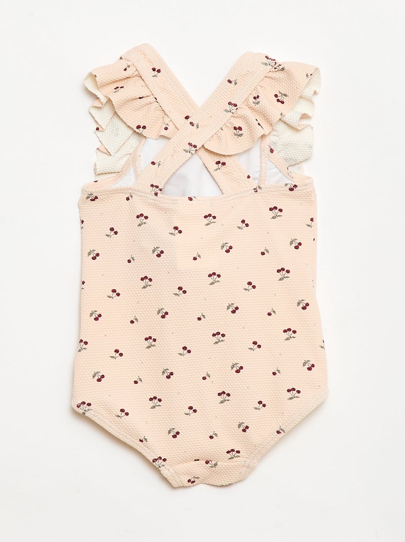 Maillot de bain à motif et volants Rose - Kiabi