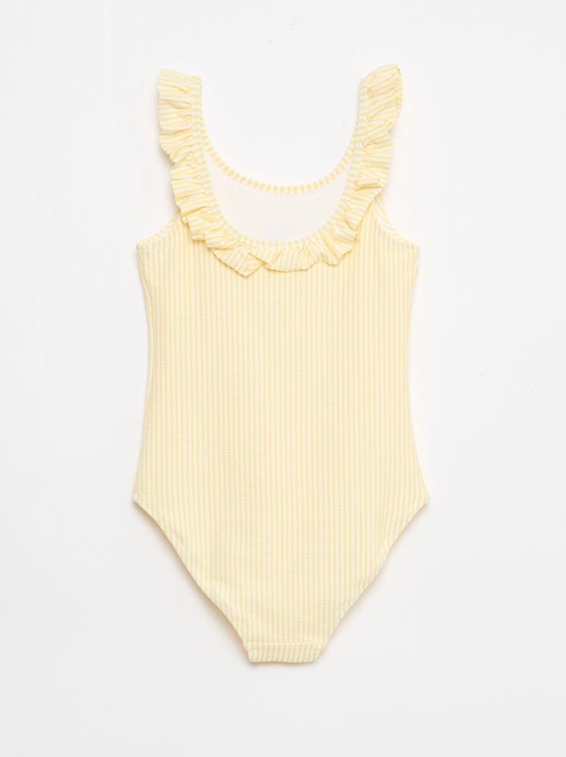 Maillot de bain rayé volanté extensible Jaune - Kiabi
