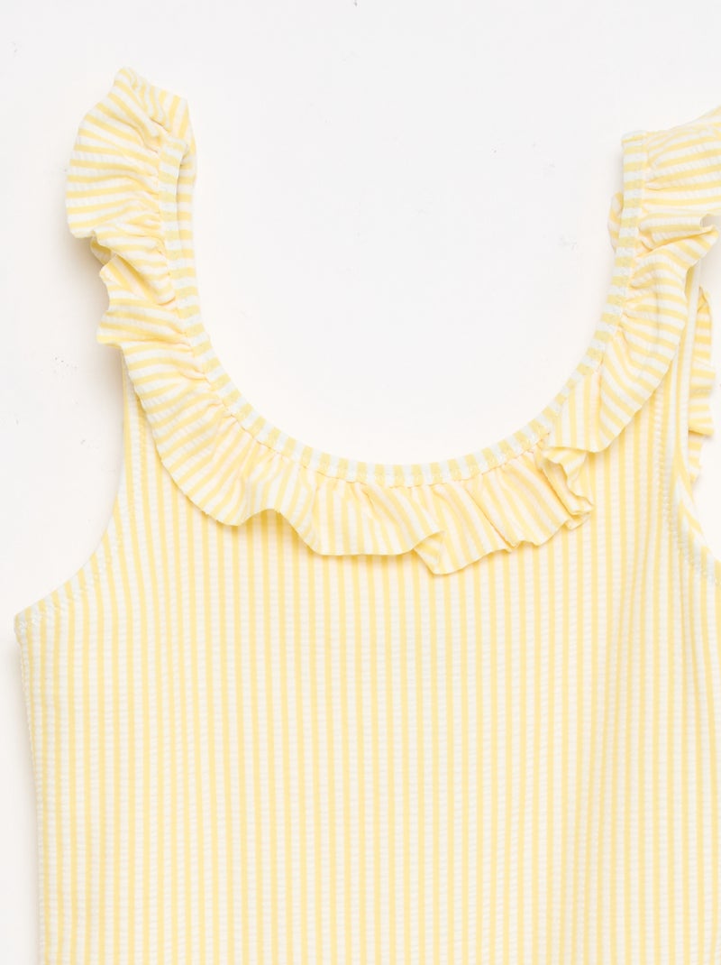 Maillot de bain rayé volanté extensible Jaune - Kiabi