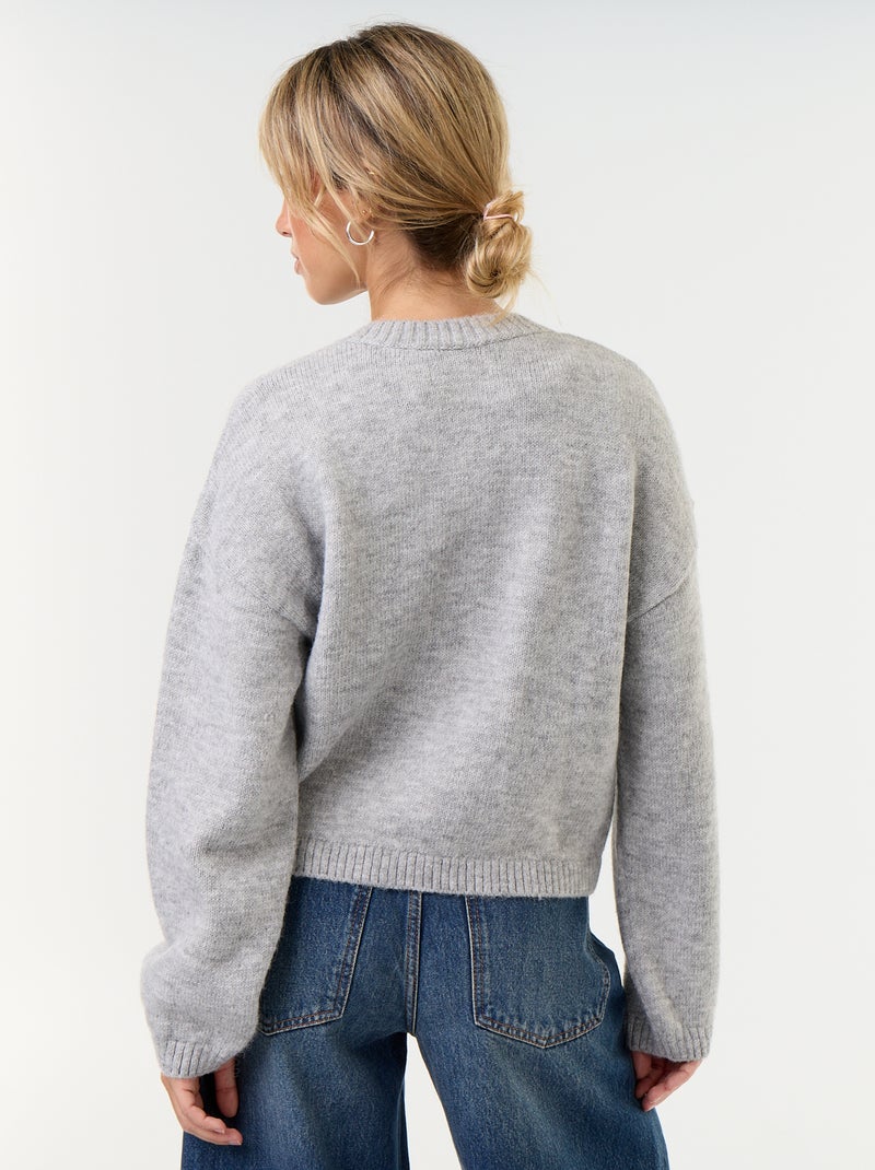 Mandarin Button-Front Long-Sleeved Cardigan Grey - Kiabi