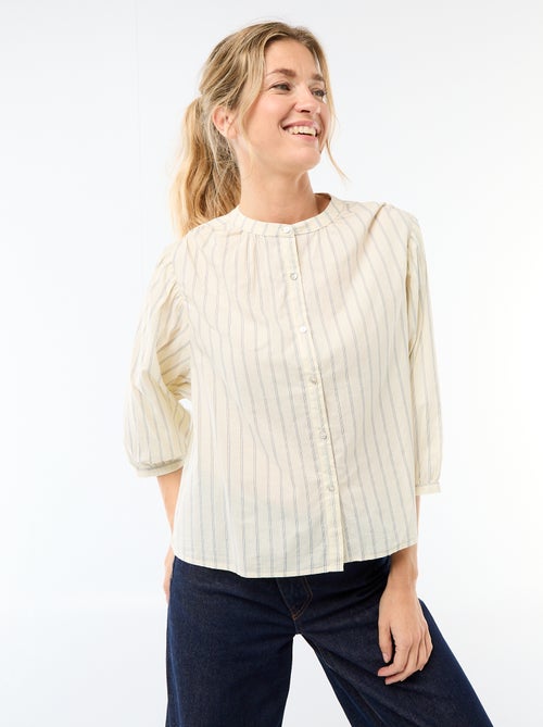 Mandarin Collar 3/4 Sleeve Shirt - Kiabi