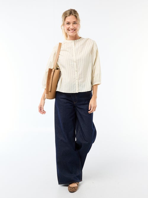 Mandarin Collar 3/4 Sleeve Shirt - Kiabi