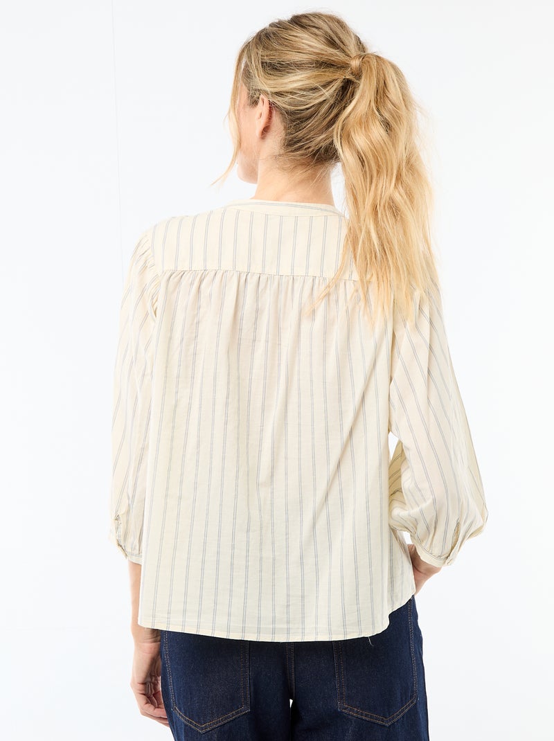 Mandarin Collar 3/4 Sleeve Shirt Yellow - Kiabi