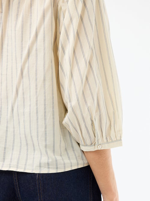 Mandarin Collar 3/4 Sleeve Shirt - Kiabi