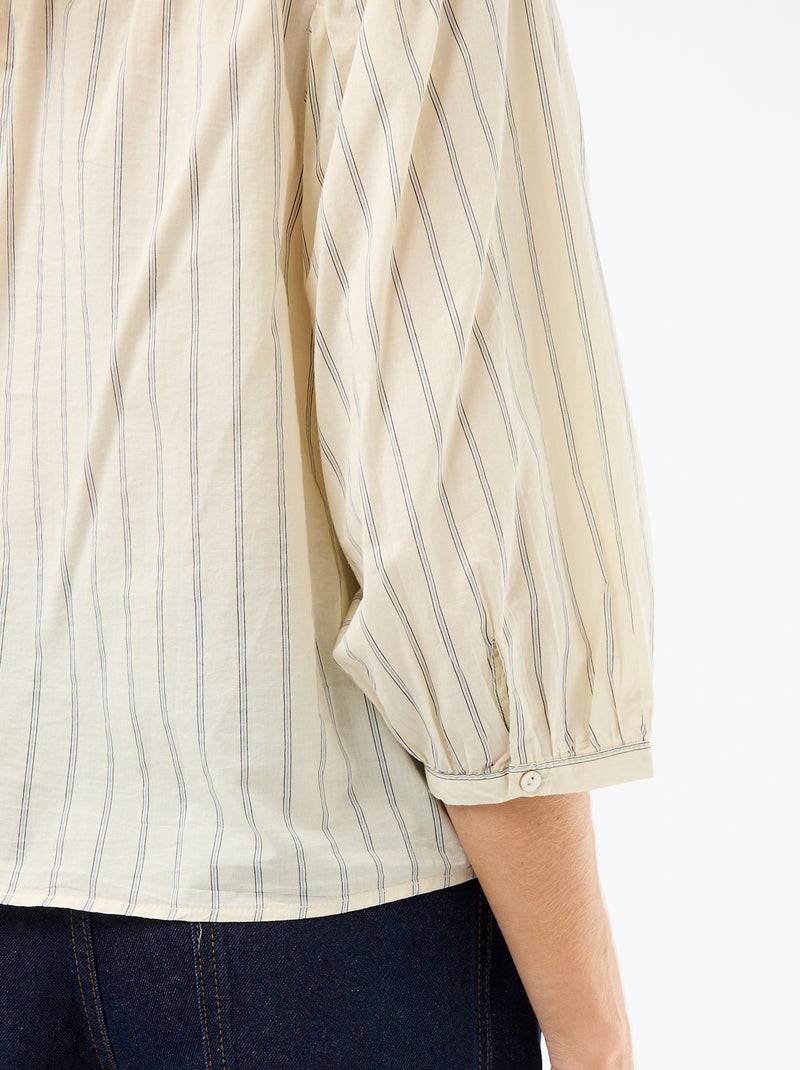 Mandarin Collar 3/4 Sleeve Shirt Yellow - Kiabi