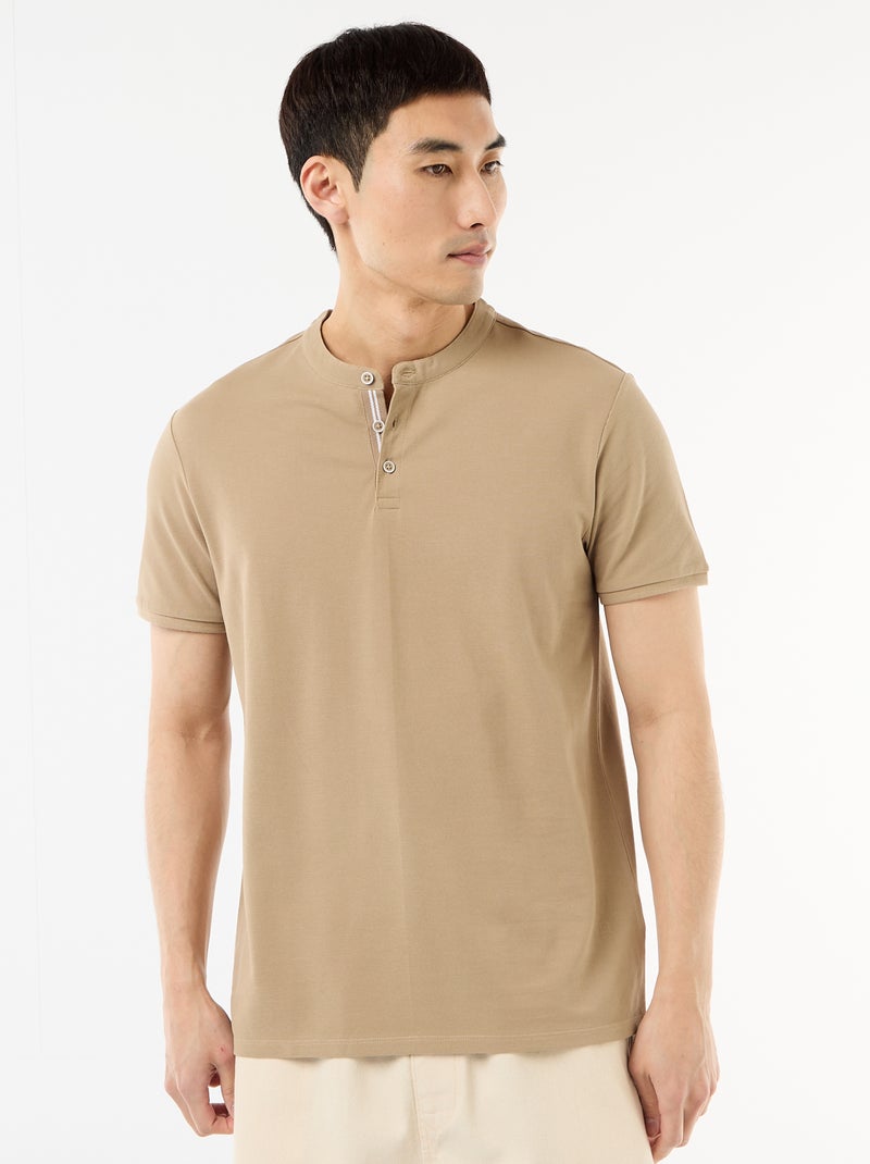 Mandarin Collar Polo Shirt Beige - Kiabi
