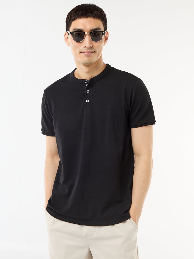 Mandarin Collar Polo Shirt Black - Kiabi