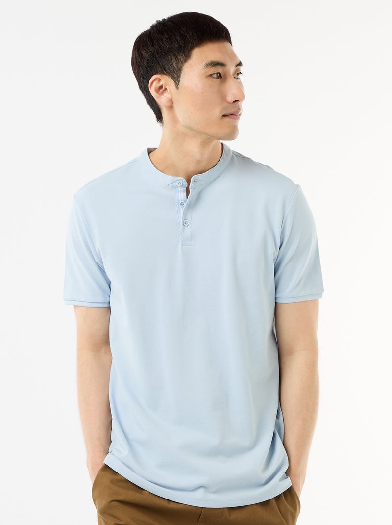 Mandarin Collar Polo Shirt Blue - Kiabi