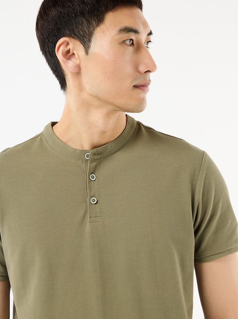 Mandarin Collar Polo Shirt Green - Kiabi