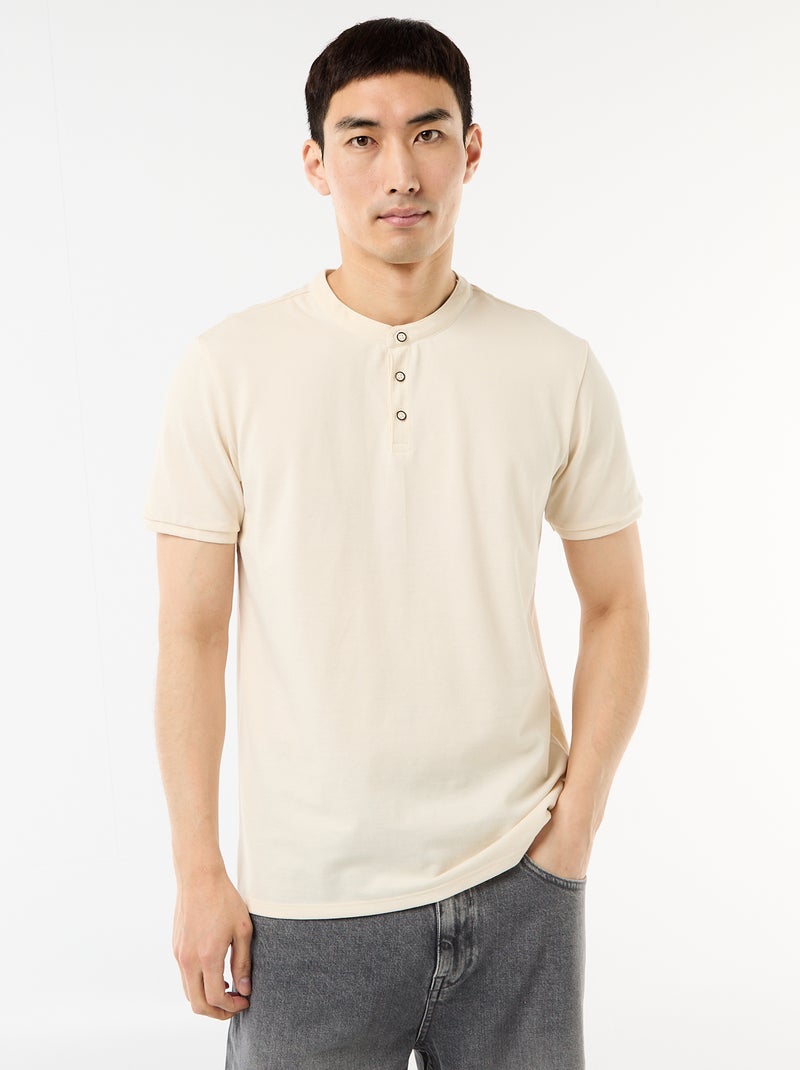 Mandarin Collar Polo Shirt White - Kiabi