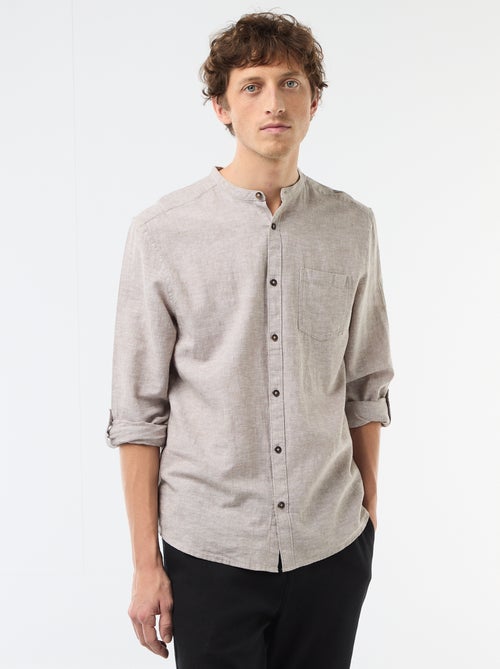 Mandarin collar shirt with linen - Kiabi