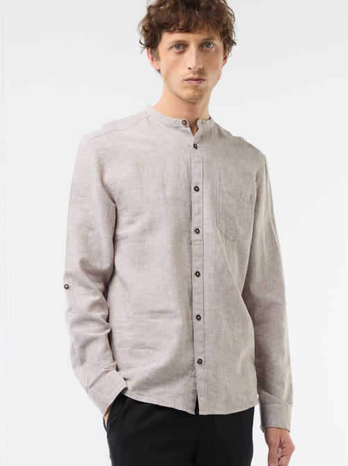 Mandarin collar shirt with linen - Kiabi