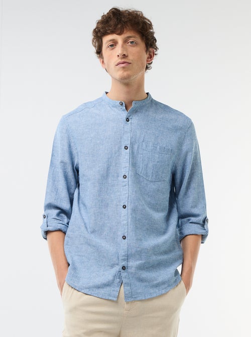 Mandarin collar shirt with linen - Kiabi