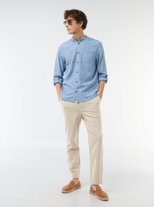 Mandarin collar shirt with linen - Kiabi