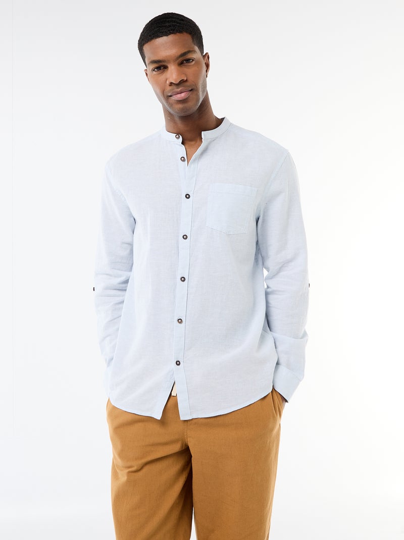 Mandarin collar shirt with linen Blue - Kiabi