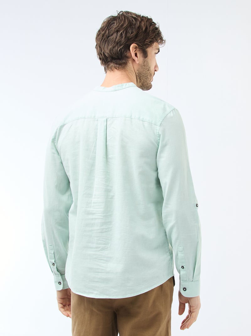 Mandarin collar shirt with linen Green - Kiabi