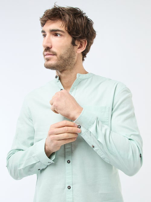 Mandarin collar shirt with linen - Kiabi