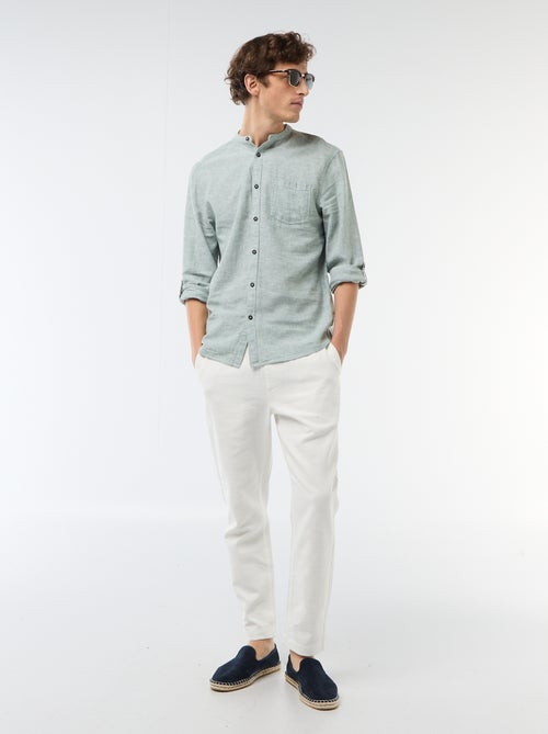 Mandarin collar shirt with linen - Kiabi