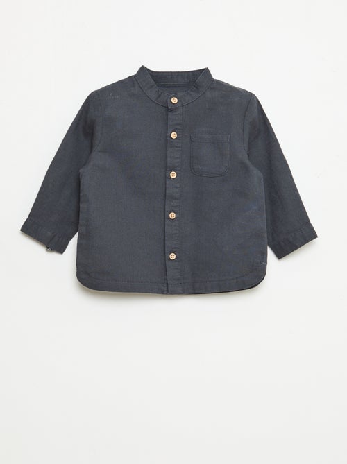 Mandarin Collar Shirt with Roll-Up Sleeves - Kiabi
