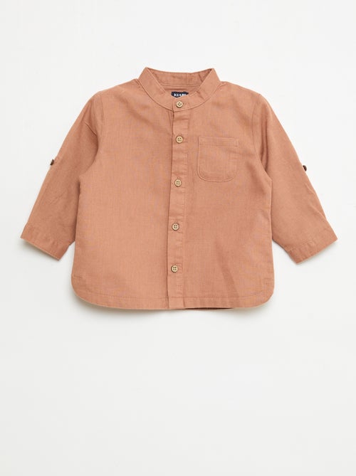 Mandarin Collar Shirt with Roll-Up Sleeves - Kiabi