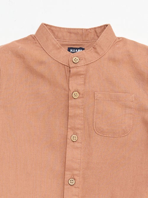 Mandarin Collar Shirt with Roll-Up Sleeves - Kiabi