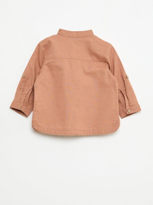 Mandarin Collar Shirt with Roll-Up Sleeves - Kiabi