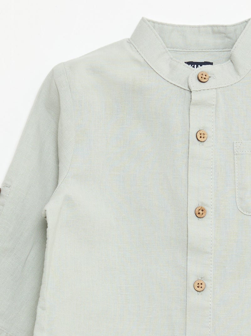 Mandarin Collar Shirt with Roll-Up Sleeves Green - Kiabi